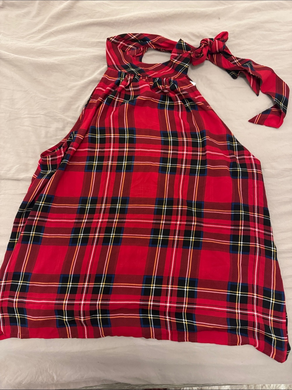 J. Crew Red Plaid Halter Top with Tie Neck